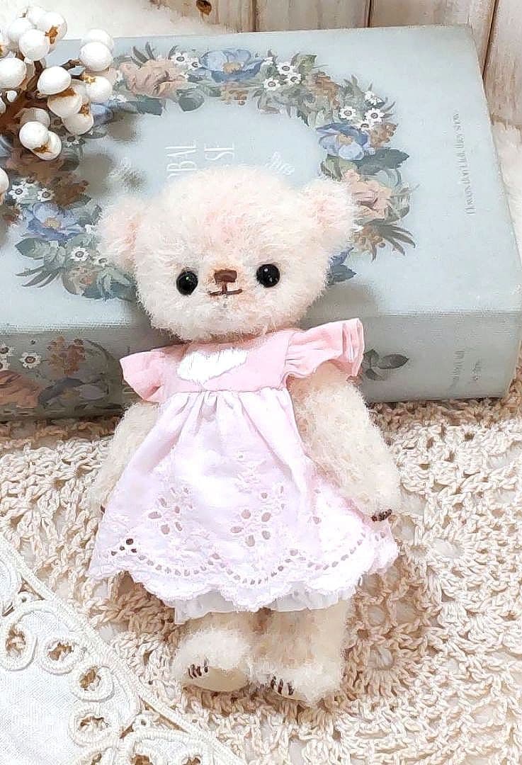 【ピンク】ハンドメイド テディベア ラティニティアルパカ ローズ色 三つ子