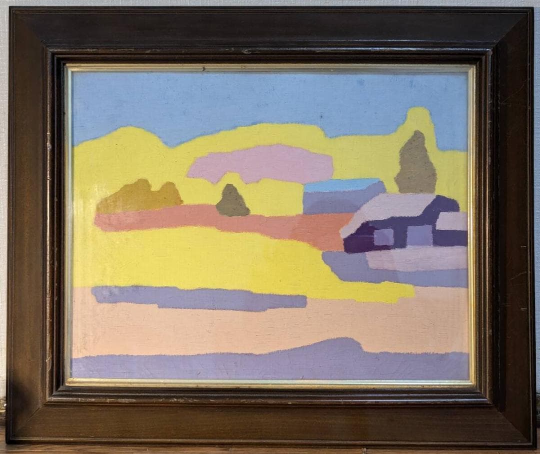 【真作】絵画　小林大策　油彩6号　甲斐小泉　淡く鮮やかな抽象風景画　W110