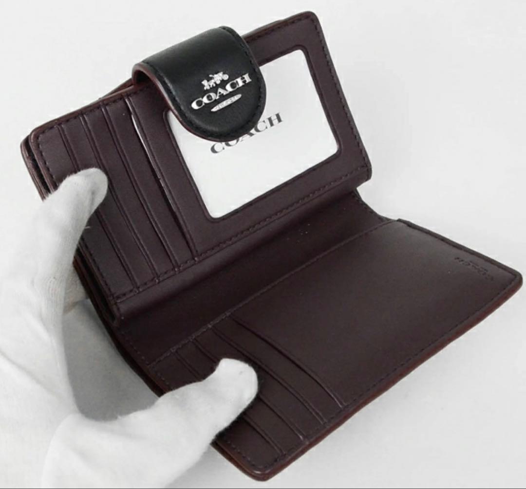 COACH コーチ ブラック　二つ折り財布 折財布 シグネチャー柄　即日発送