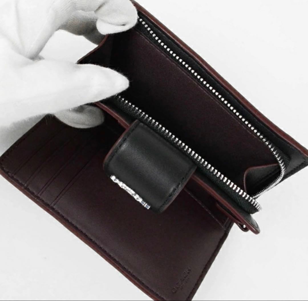 COACH コーチ ブラック　二つ折り財布 折財布 シグネチャー柄　即日発送