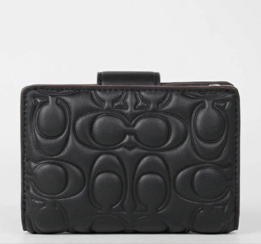 COACH コーチ ブラック　二つ折り財布 折財布 シグネチャー柄　即日発送