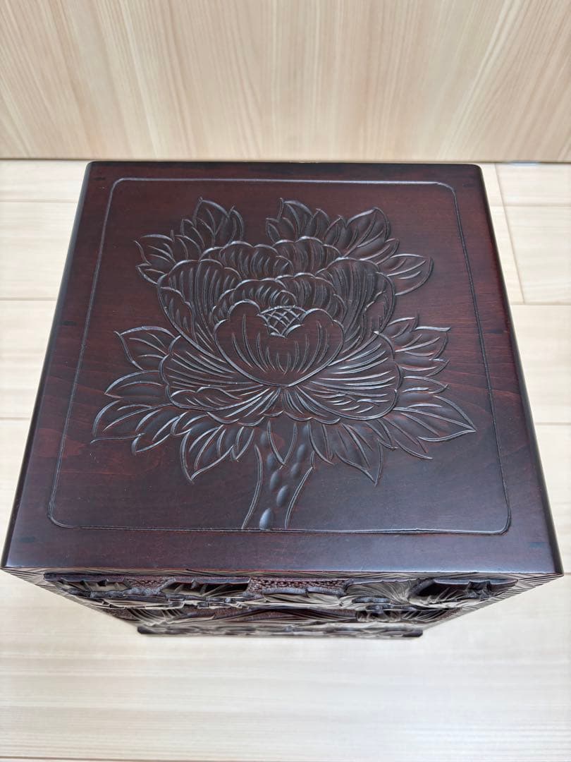 日光彫　小引き出し　牡丹　菖蒲　あやめ　工芸