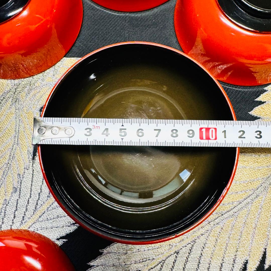 漆器　輪島塗　木製　彫り牡丹文　蒔絵　蓋付椀　汁椀　5客　時代物