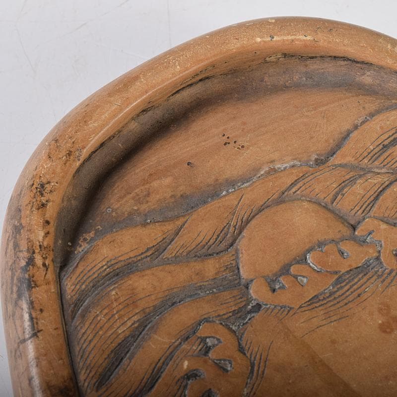 中国　書道具　日の出波刻　黄澄泥硯　C　R8324