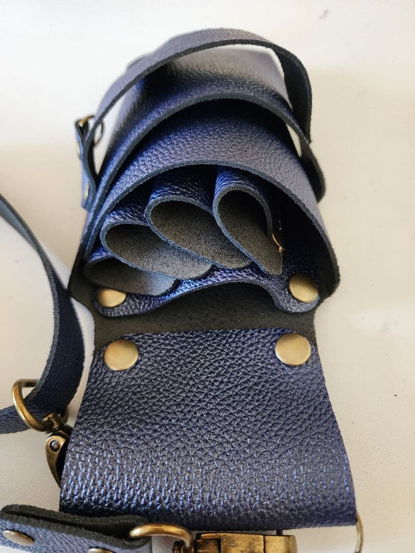 シザーケース本革 4丁タイプ ネイビーラメ入り