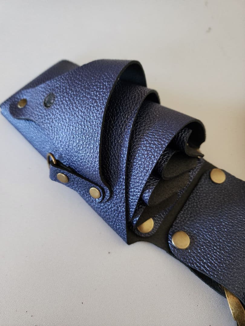 シザーケース本革 4丁タイプ ネイビーラメ入り