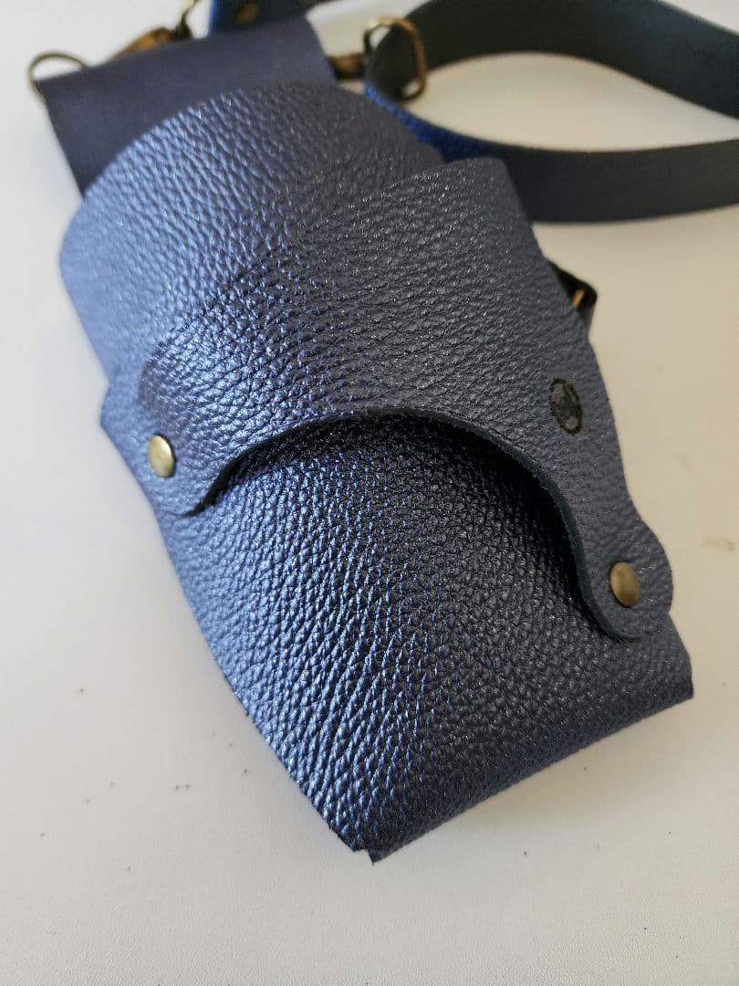 シザーケース本革 4丁タイプ ネイビーラメ入り