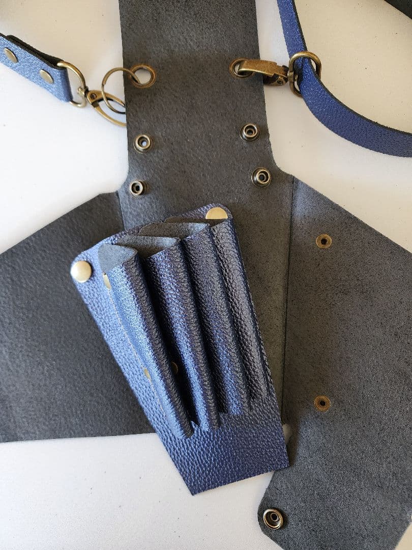 シザーケース本革 4丁タイプ ネイビーラメ入り