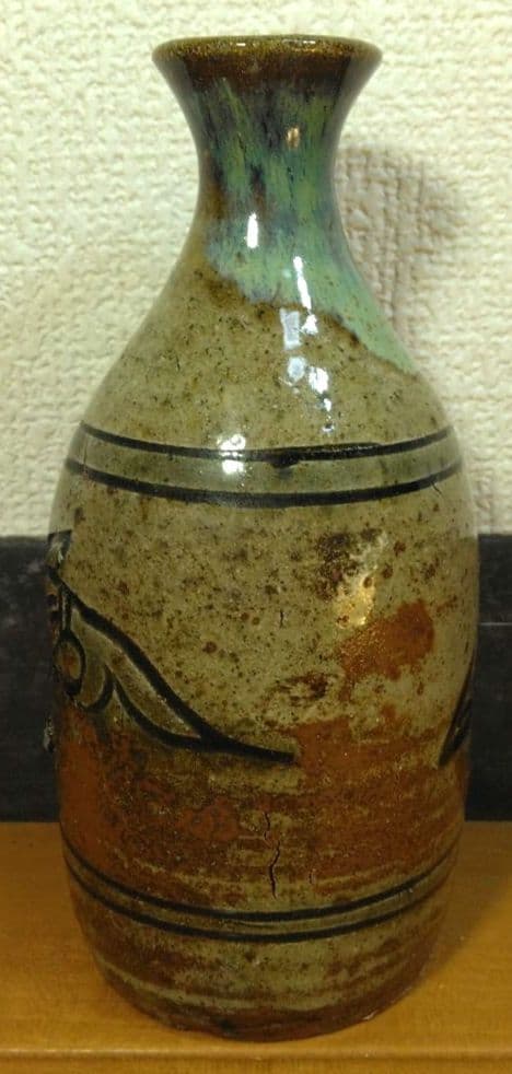 人間国宝 金城次郎 魚徳利 栞 共箱 無傷 壷屋焼 壺屋焼 やちむん 魚紋徳利