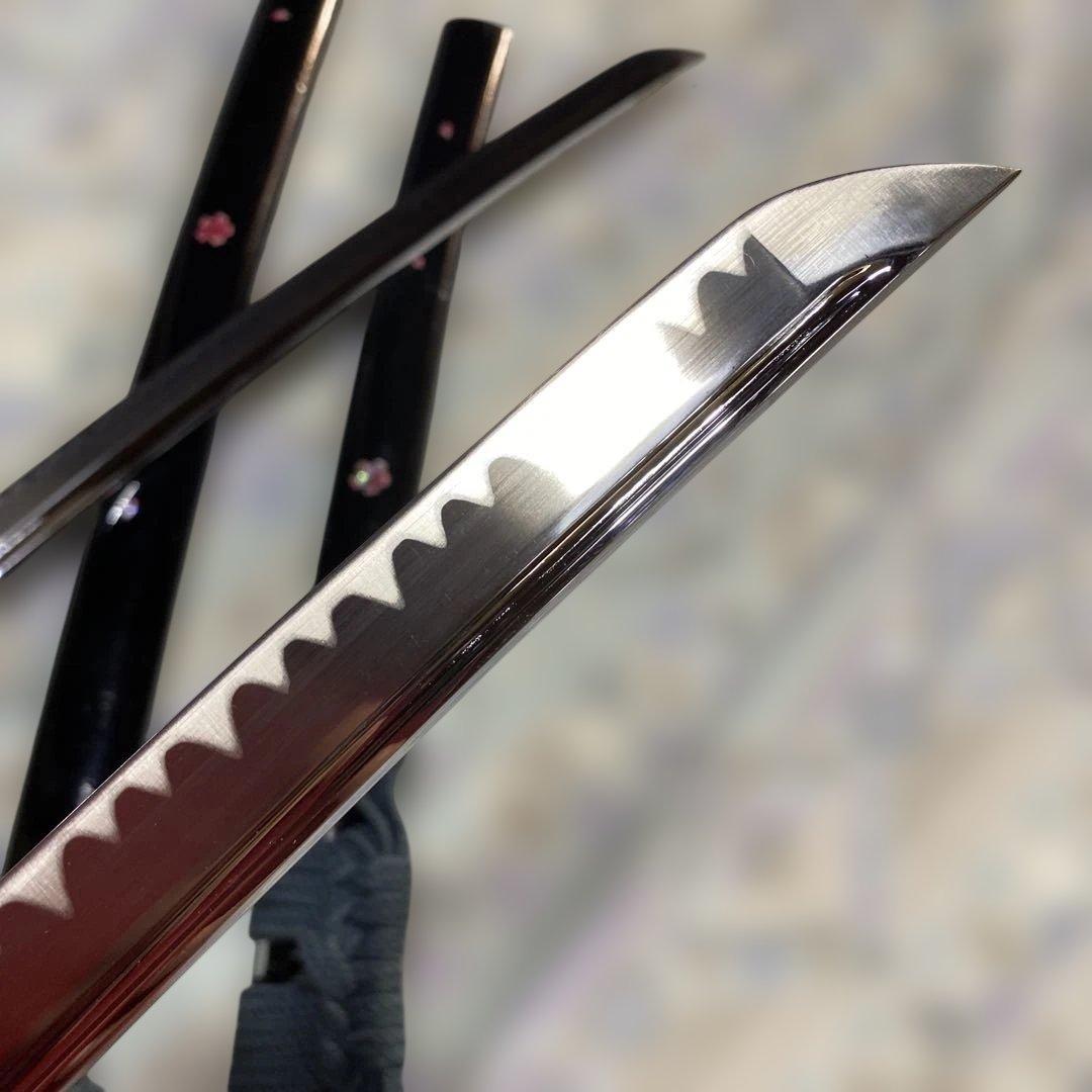 高級豪華版居合刀大小２本 青柄 桜透し木瓜鍔