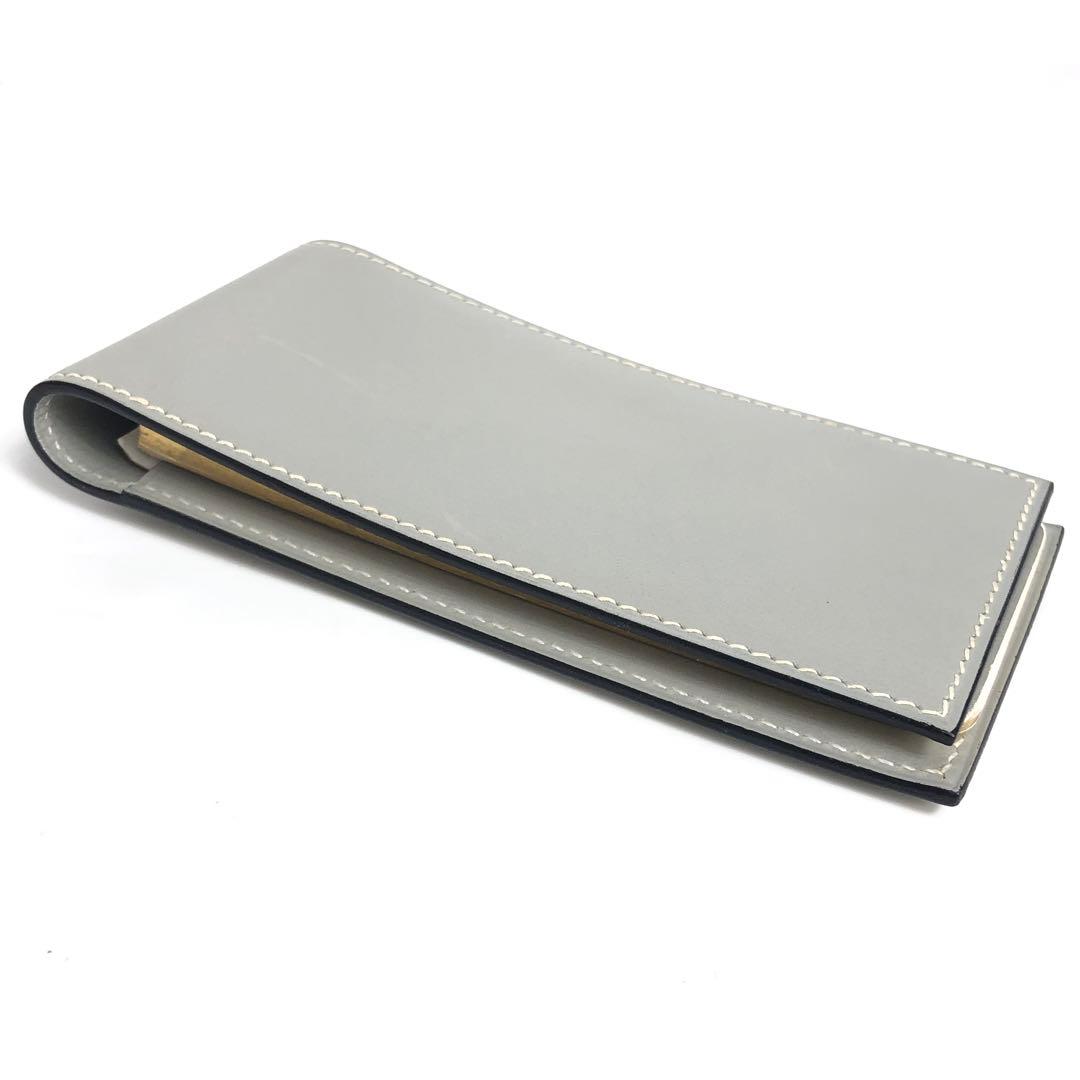 HERMES エルメス メモ帳カバー レザー グレー系 メモ帳付き