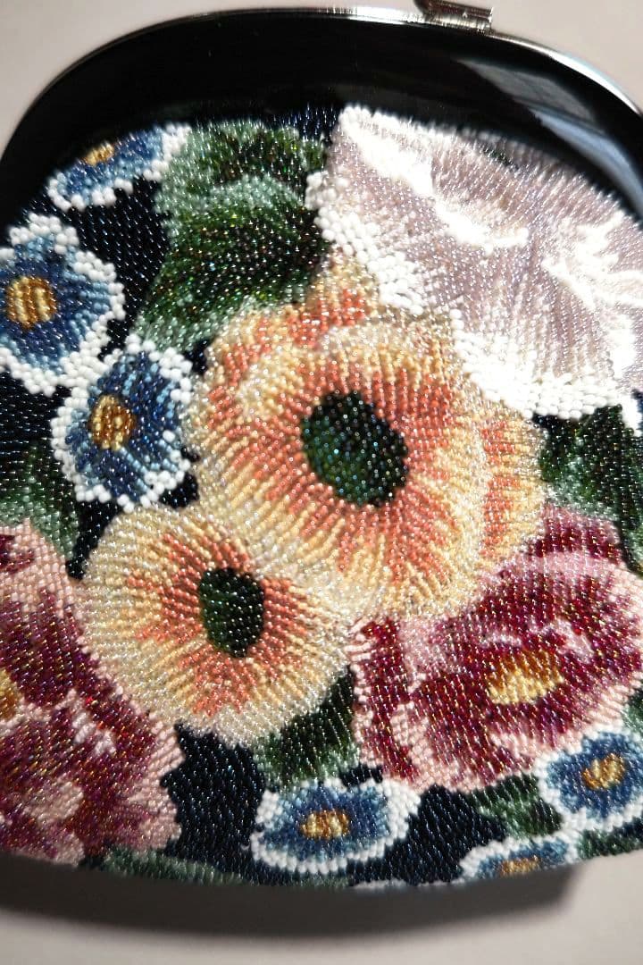 和装　花柄ビーズバッグ　レトロ