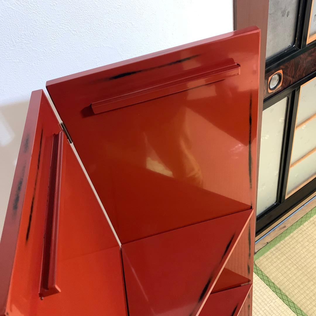 根来塗 コーナーラック 和風 民芸品 和室 飾り台 旅館 和モダン 朱色 レトロ