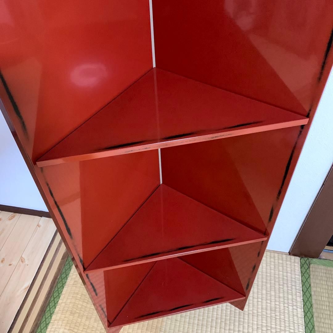 根来塗 コーナーラック 和風 民芸品 和室 飾り台 旅館 和モダン 朱色 レトロ