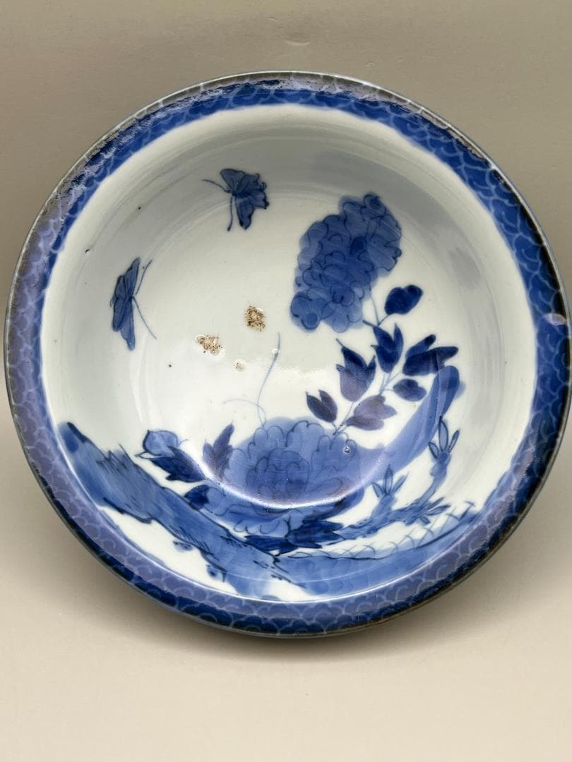【海】古染付　清時代　花蝶文鉢　景徳鎮製　骨董品 時代品 美術品