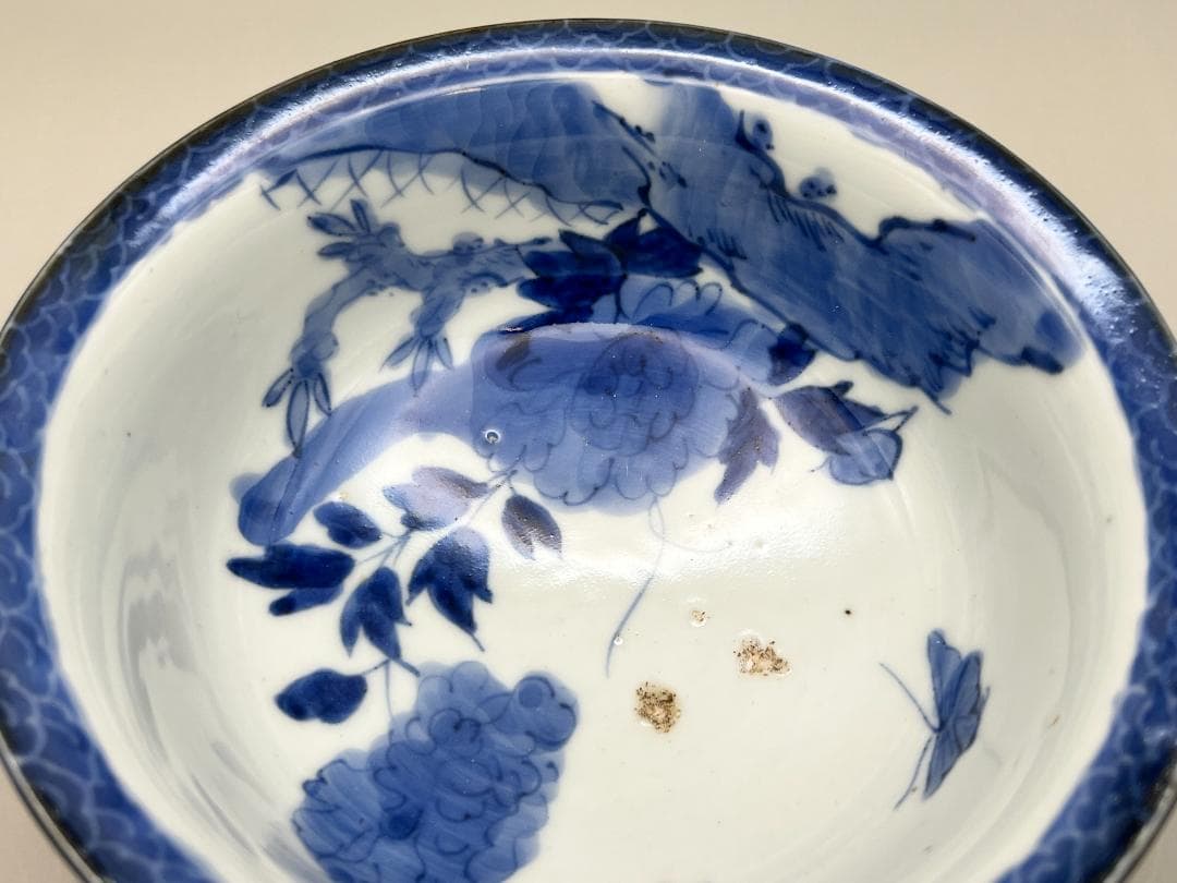 【海】古染付　清時代　花蝶文鉢　景徳鎮製　骨董品 時代品 美術品