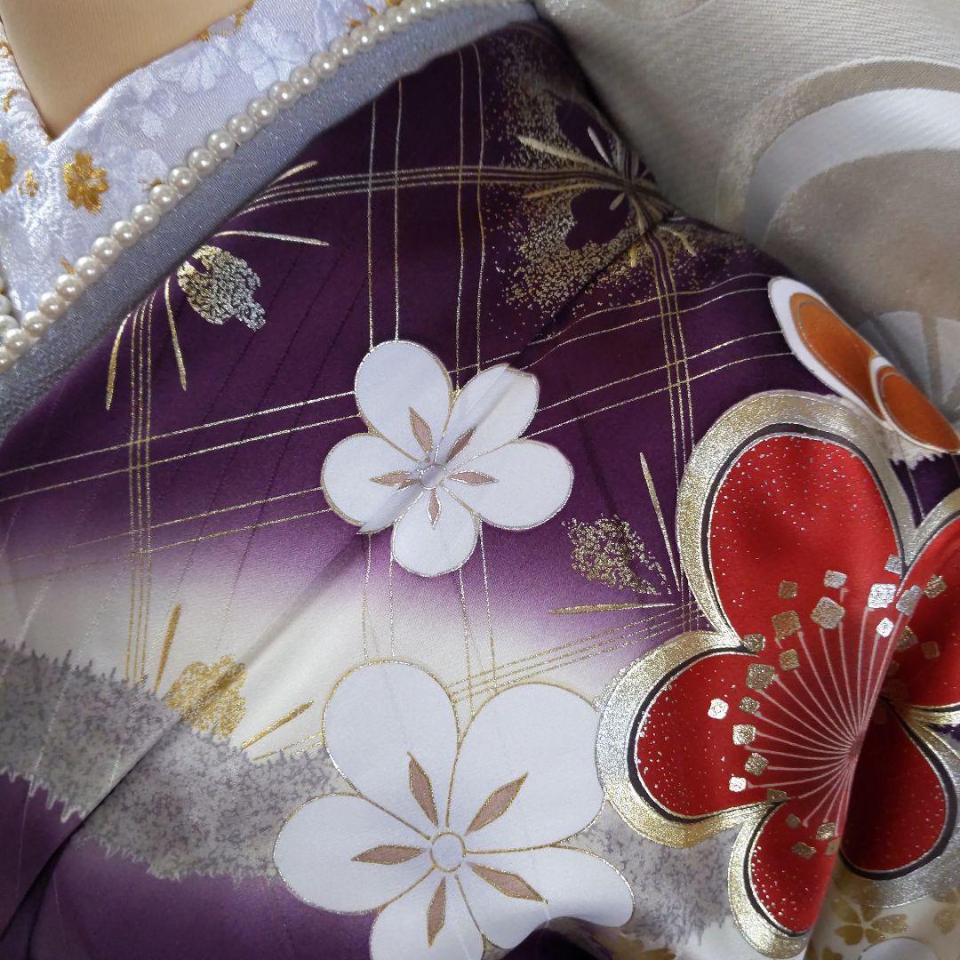 463紫　華やか 古典柄　金彩 正絹振袖6点フルセット成人式卒業式謝恩会結婚式