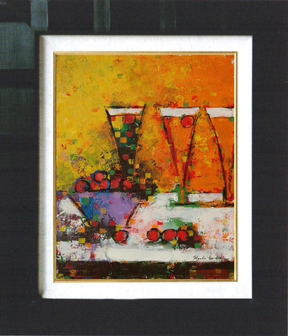 油絵 菅家令子絵 絵画インテリア額付(黒) uF6-062804 ワインフルーツ