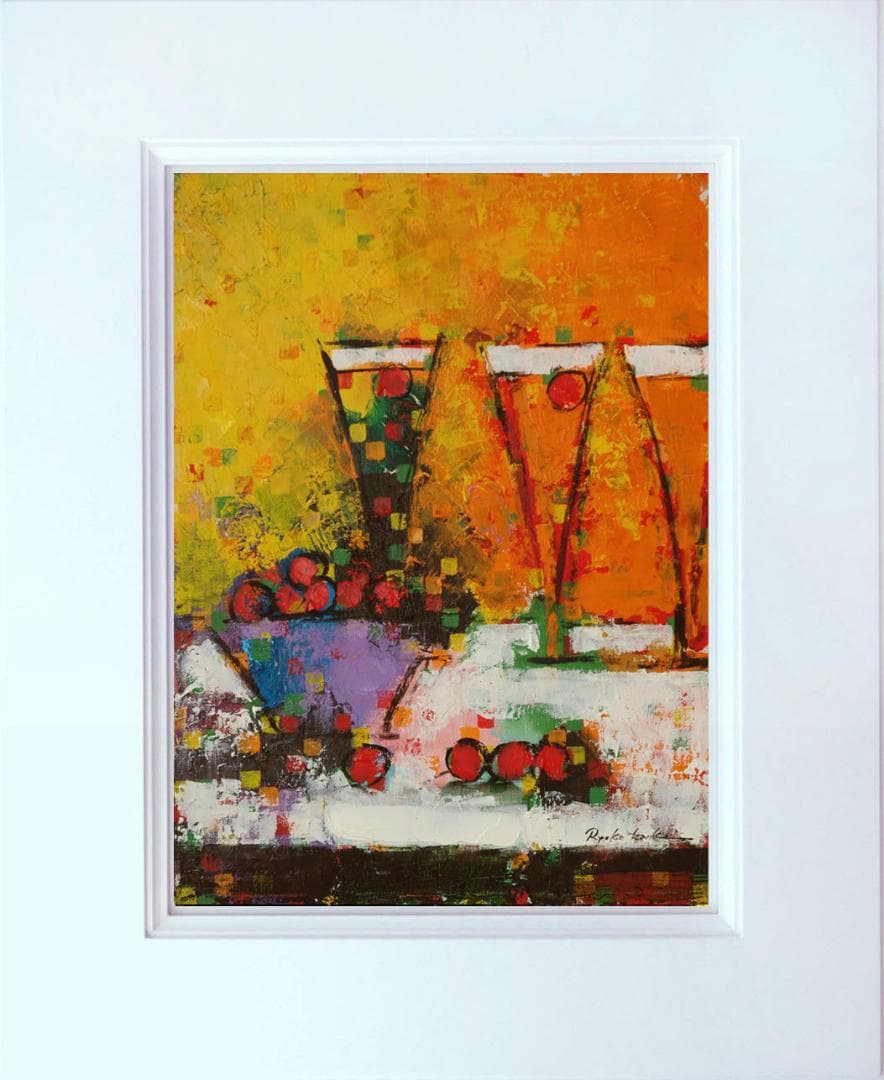 油絵 菅家令子絵 絵画インテリア額付(黒) uF6-062804 ワインフルーツ