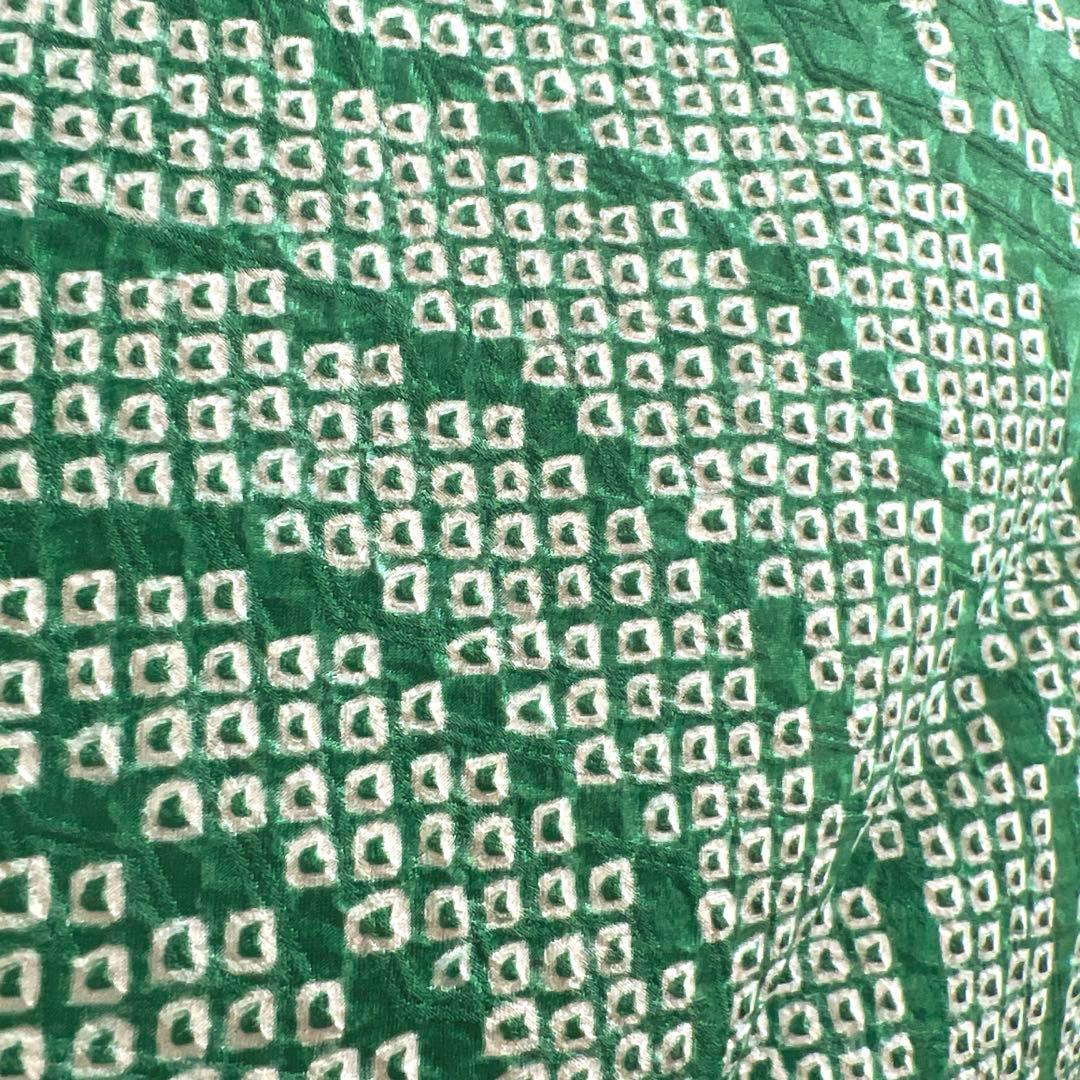 369 振袖フルセット 正絹 緑 橙 グリーン 絞り 金銀彩 古典 レトロ 長身