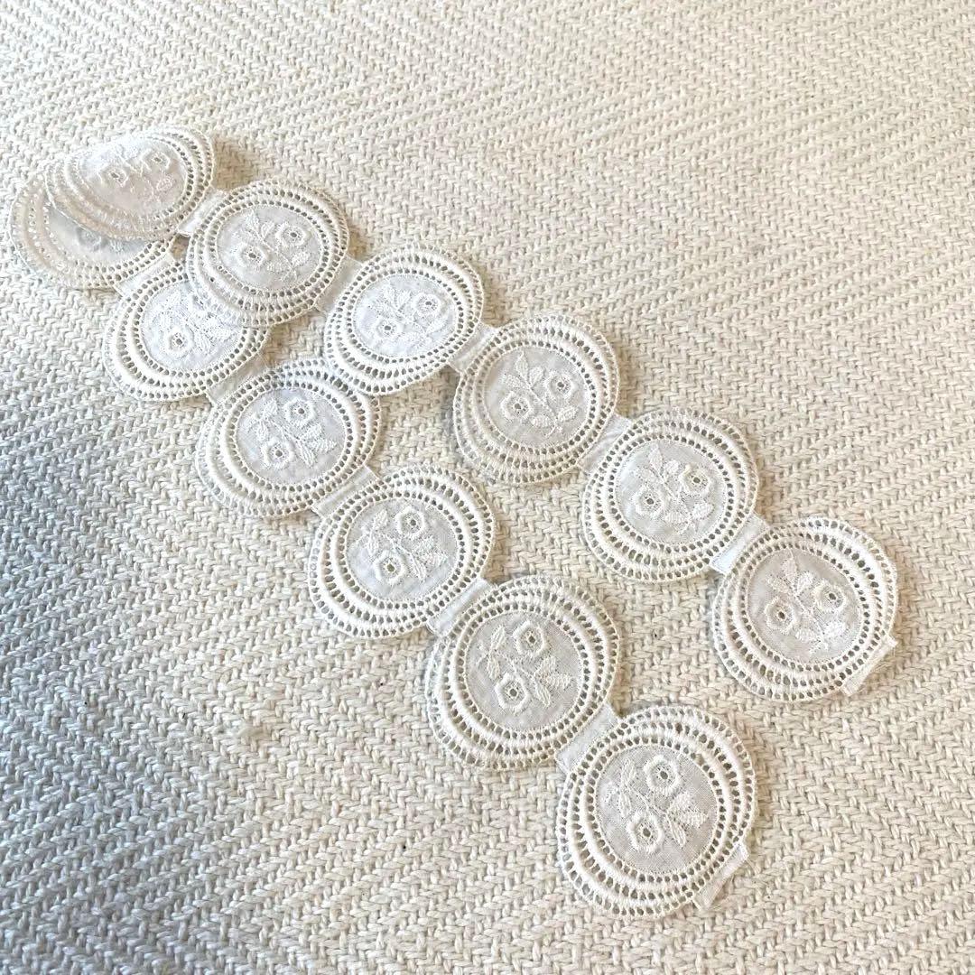アンティーク ロマンティック コットン刺繍 レースリボン 楕円 花柄×12