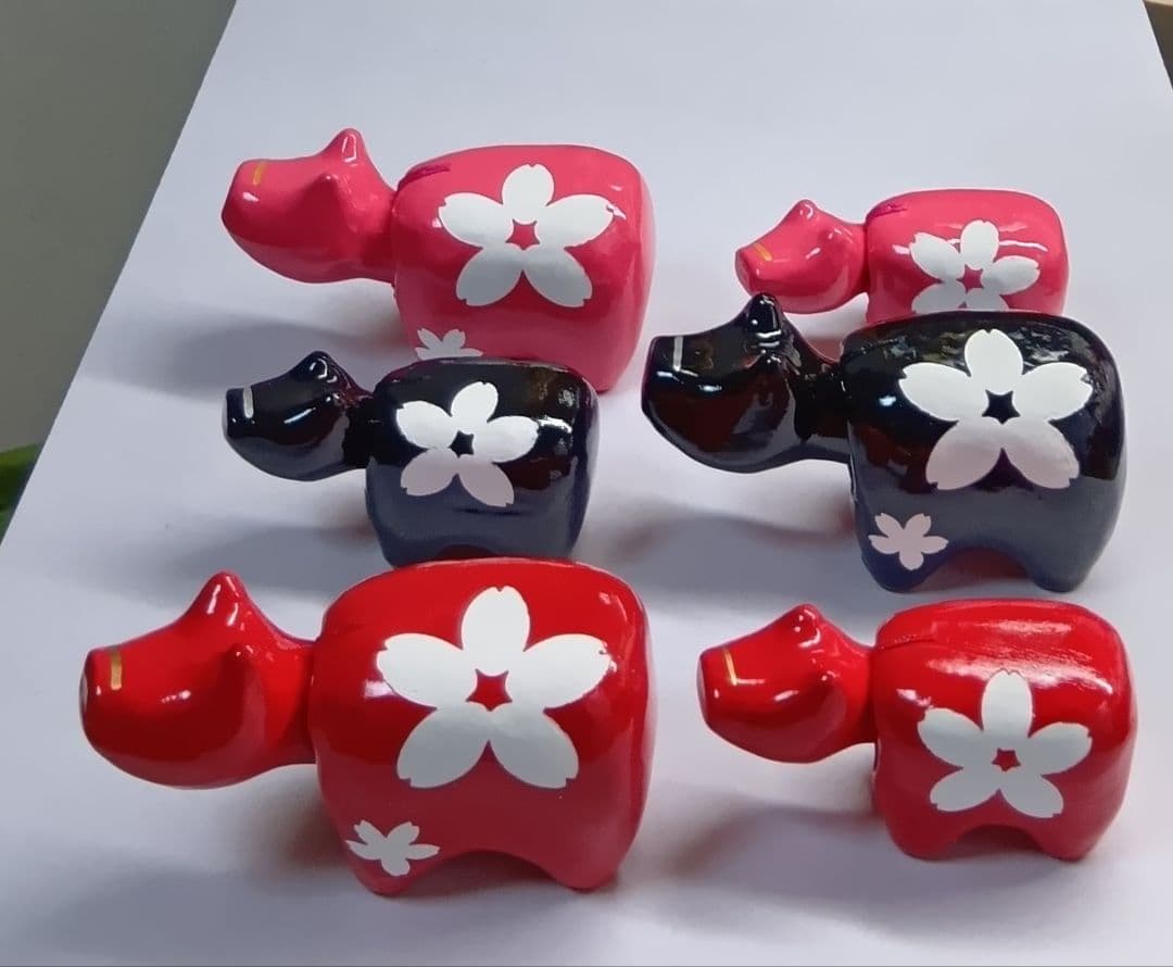 新品　野沢民芸　赤ベコ　ハンサムブロッサム　6点セット　赤、黒、ピンク