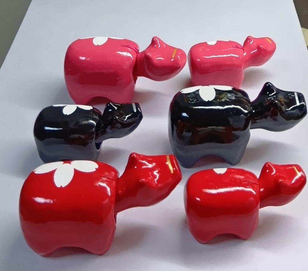 新品　野沢民芸　赤ベコ　ハンサムブロッサム　6点セット　赤、黒、ピンク