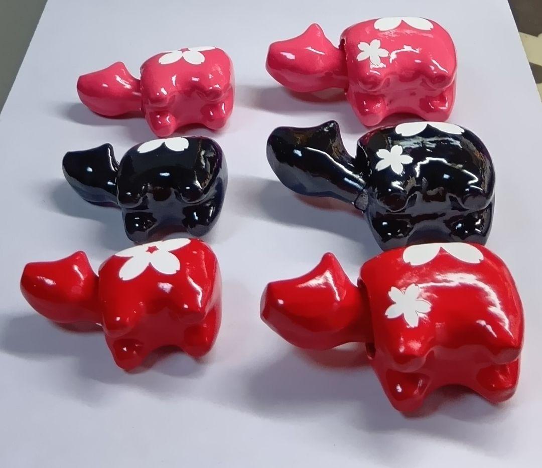 新品　野沢民芸　赤ベコ　ハンサムブロッサム　6点セット　赤、黒、ピンク