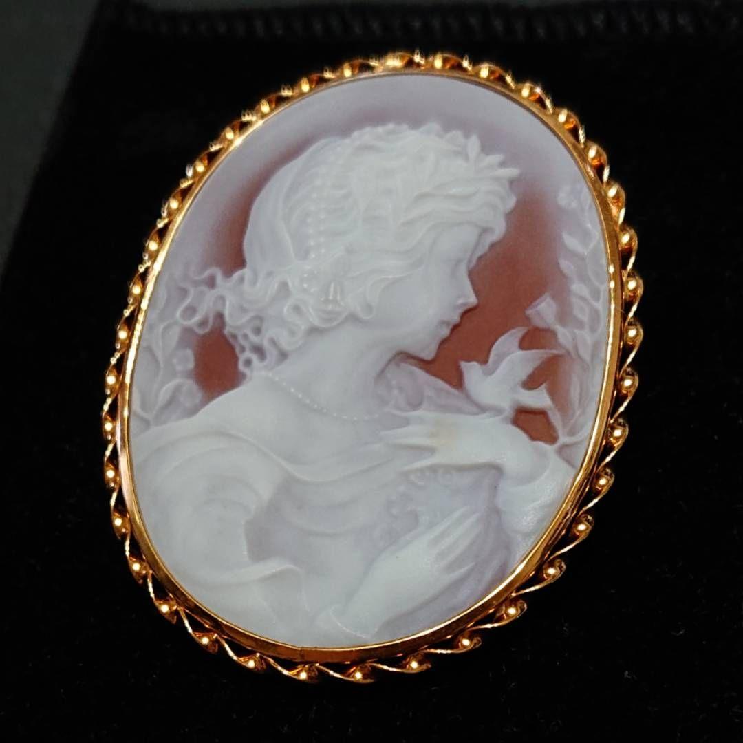 【処分価格☆】カメオ 手彫り K18枠 ブローチ ペンダントトップ 美品