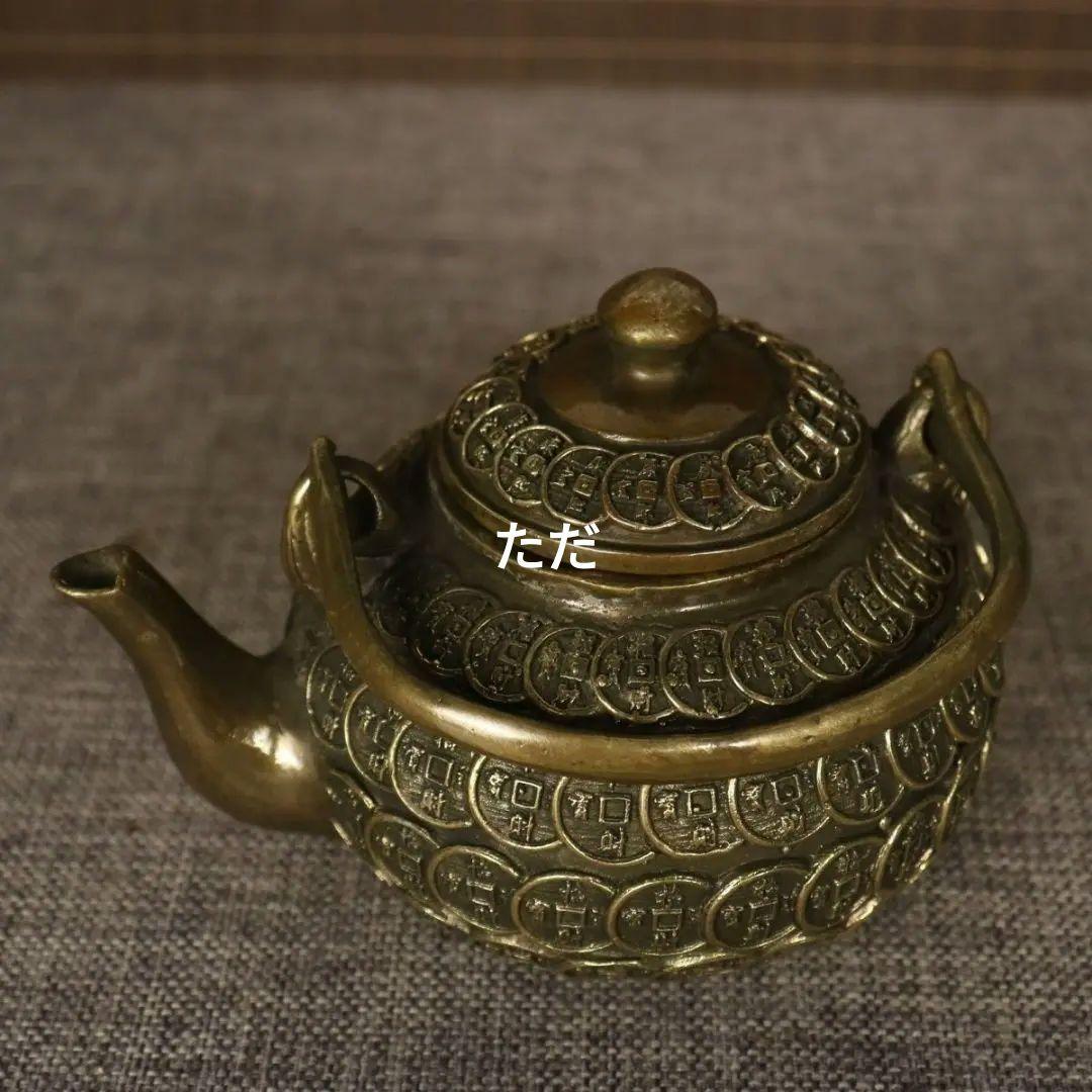 銅器 銅銭壺 提梁壺 招財銅銭茶壺 茶道具 工芸品 置物