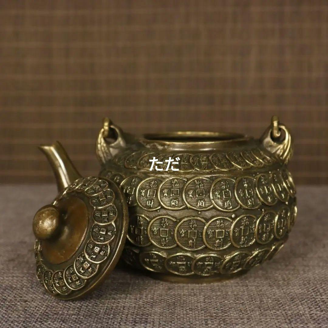 銅器 銅銭壺 提梁壺 招財銅銭茶壺 茶道具 工芸品 置物