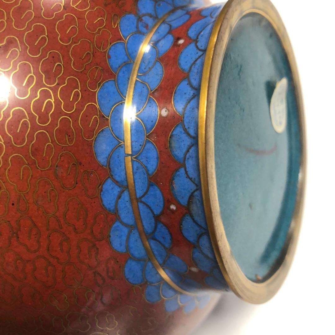 中国美術　七宝焼　琺瑯彩絵花瓶　高さ31cm 　台付　美品