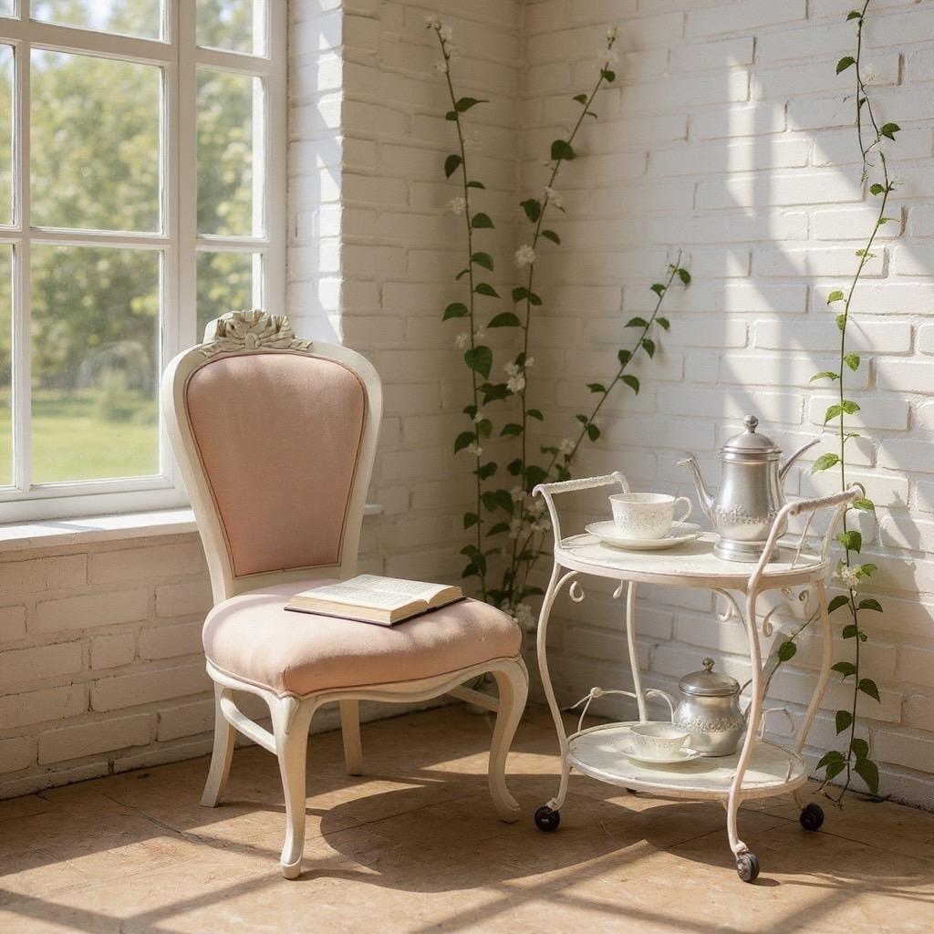 ハンプトンシリーズ　アンティーク風 ロココ調チェア　シングルチェア