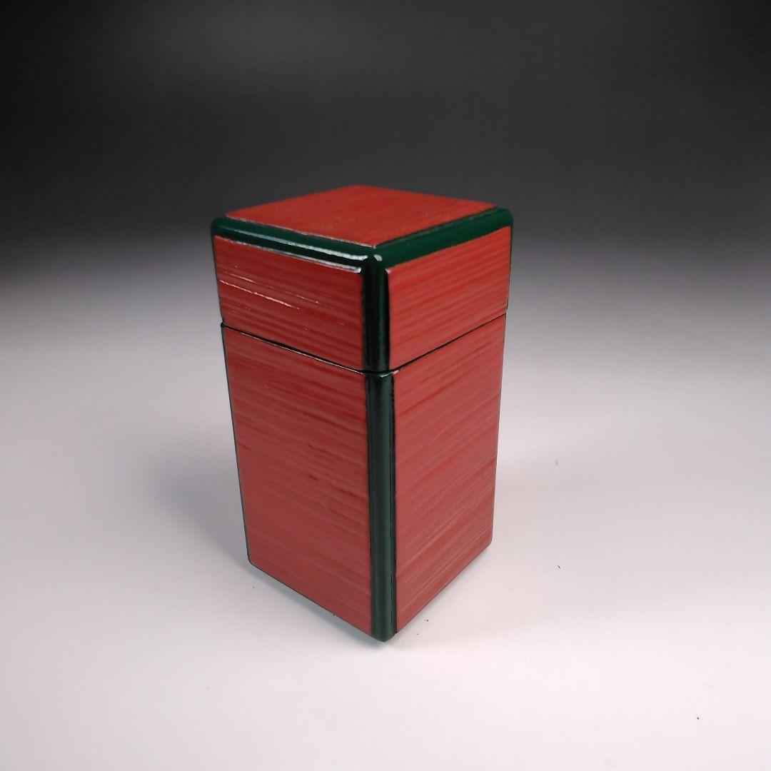 ア127 『加州　大井好雲斎』作『加賀蒔絵　一閑四方　朱瓜緑巻莨入　共箱』茶道具