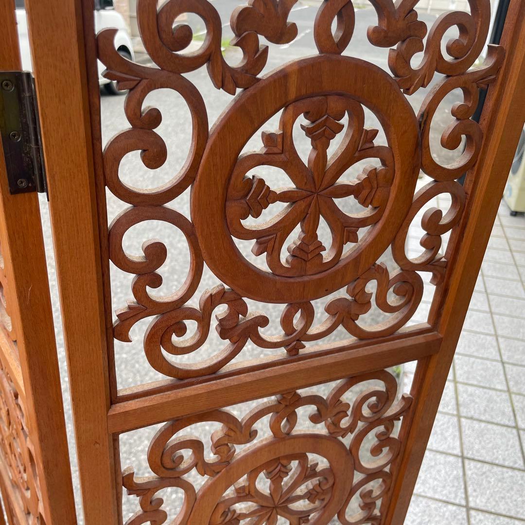 希少 アンティーク木製　 衝立　折りたたみ式　4連　アンティーク　透し彫り