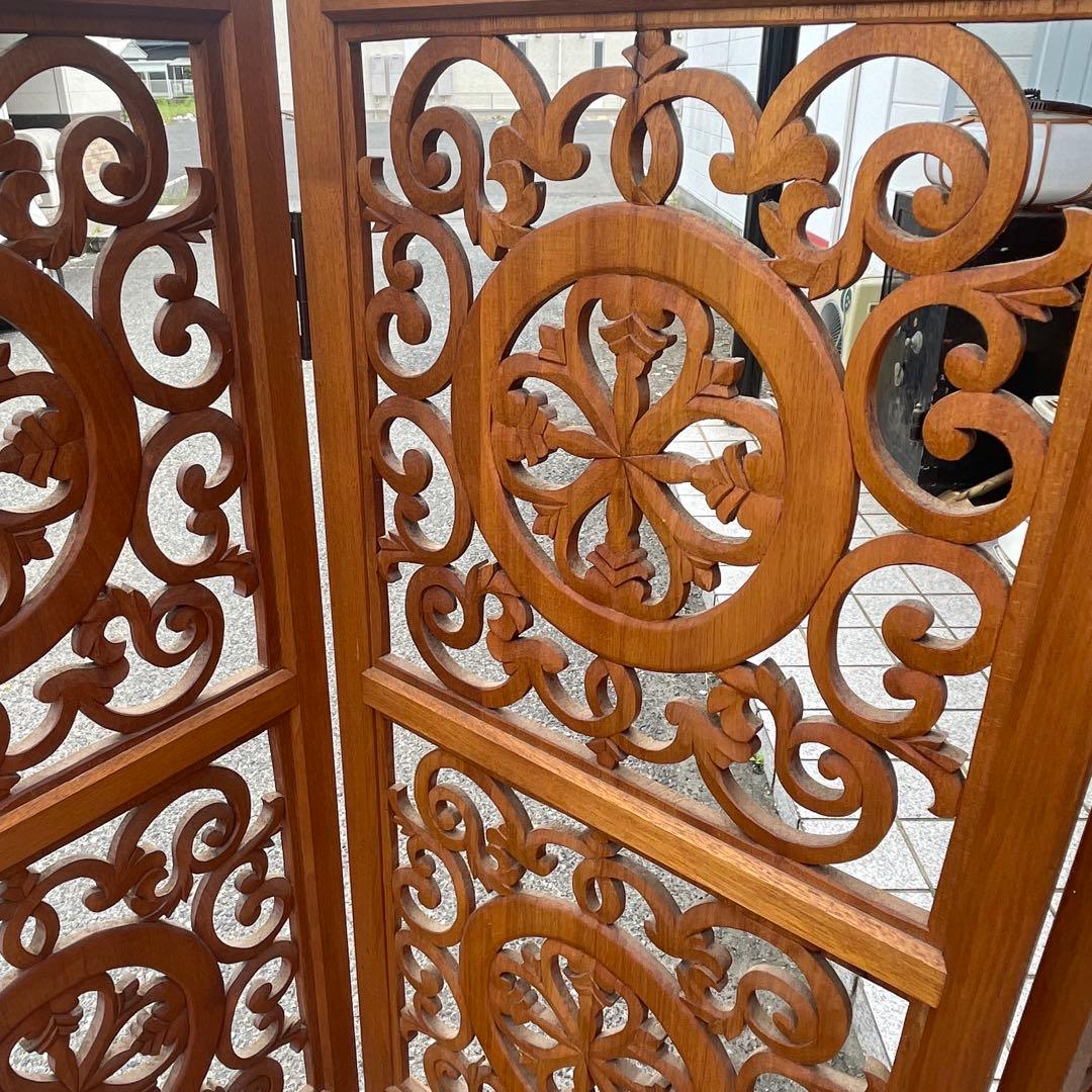 希少 アンティーク木製　 衝立　折りたたみ式　4連　アンティーク　透し彫り