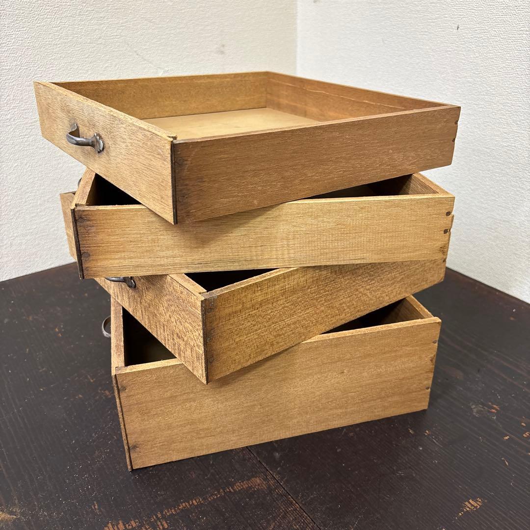 レトロ　剥離　木製4段引き出し収納 無垢材／アンティーク　古道具
