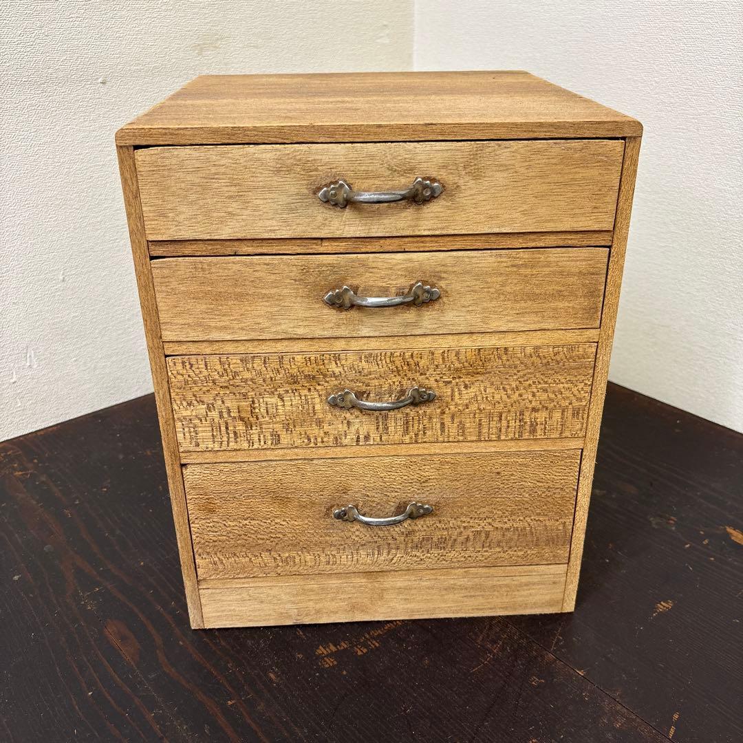 レトロ　剥離　木製4段引き出し収納 無垢材／アンティーク　古道具