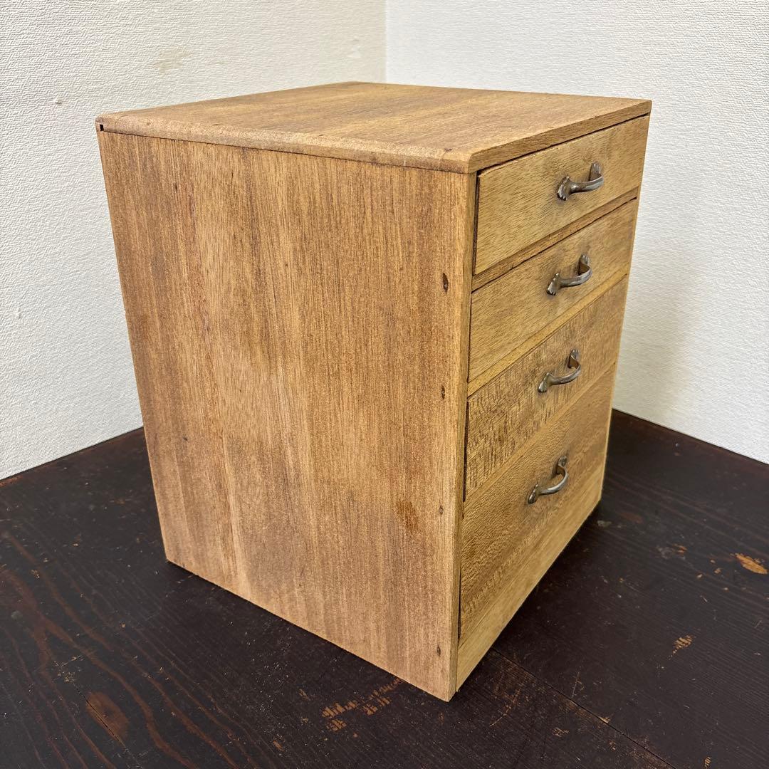 レトロ　剥離　木製4段引き出し収納 無垢材／アンティーク　古道具