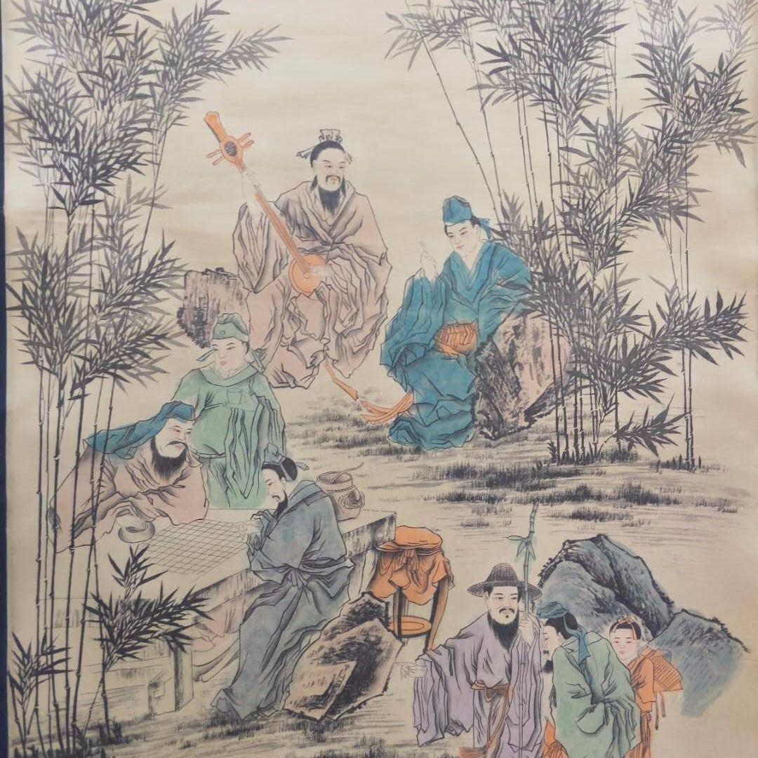 張大千国画“竹林七賢”骨董山水画