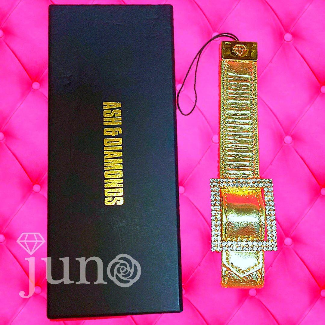 ASH＆DIAMONDS ラインストーン ベルト バックル ストラップ ゴールド