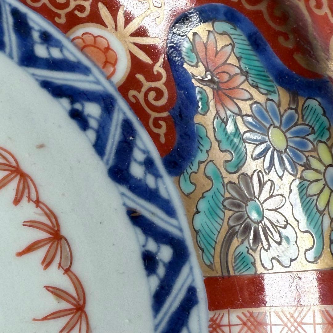 幕末〜明治期　色絵赤絵金蘭手変形皿　一辺26cm　古美術　豪商旧蔵品　古伊万里