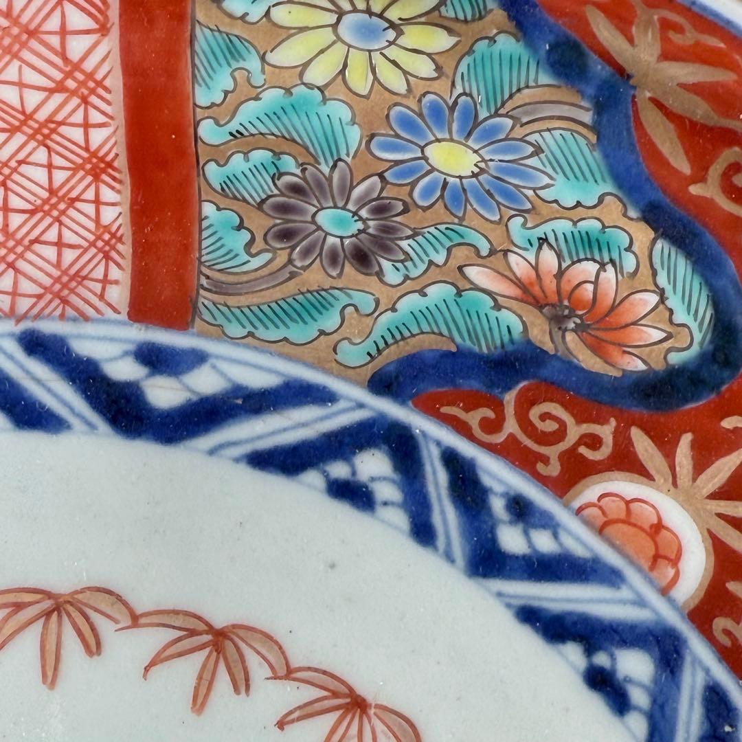 幕末〜明治期　色絵赤絵金蘭手変形皿　一辺26cm　古美術　豪商旧蔵品　古伊万里