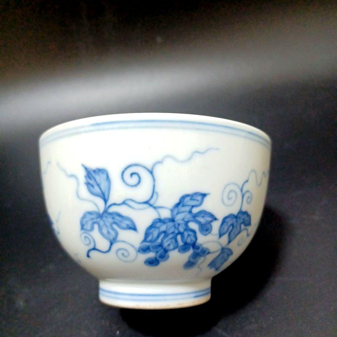 明　染付け葡萄文茶碗　中国古美術