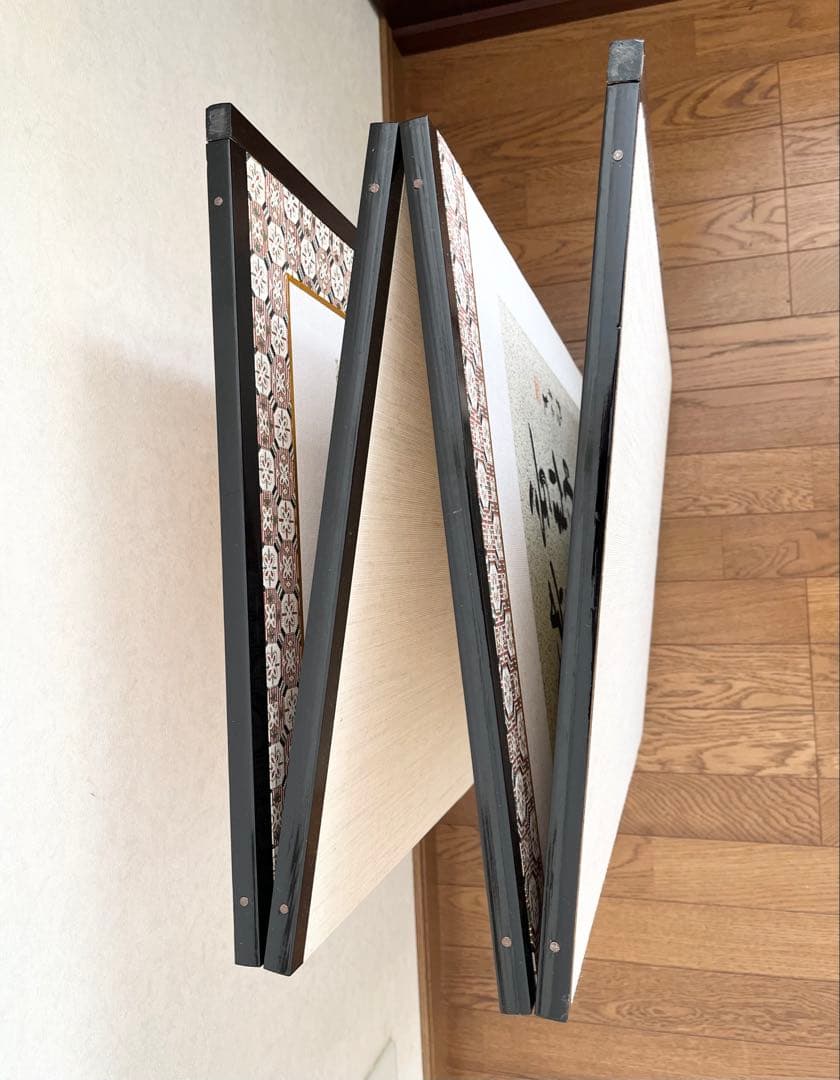 屏風 書 水墨山水 四曲 四面 アンティーク