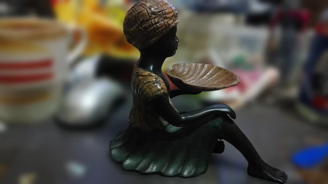 坐るアフリカ人 ブロンズ像 蝋燭立て キャンドルスタンド