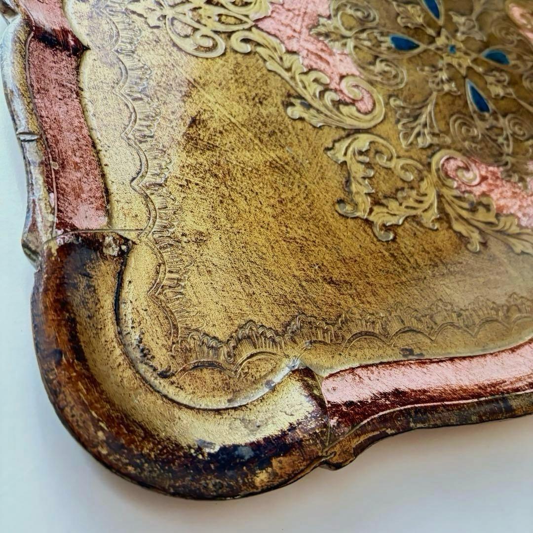 【特大サイズ】イタリア製 ヴィンテージ 木製 トレイ インテリア デスク ピンク