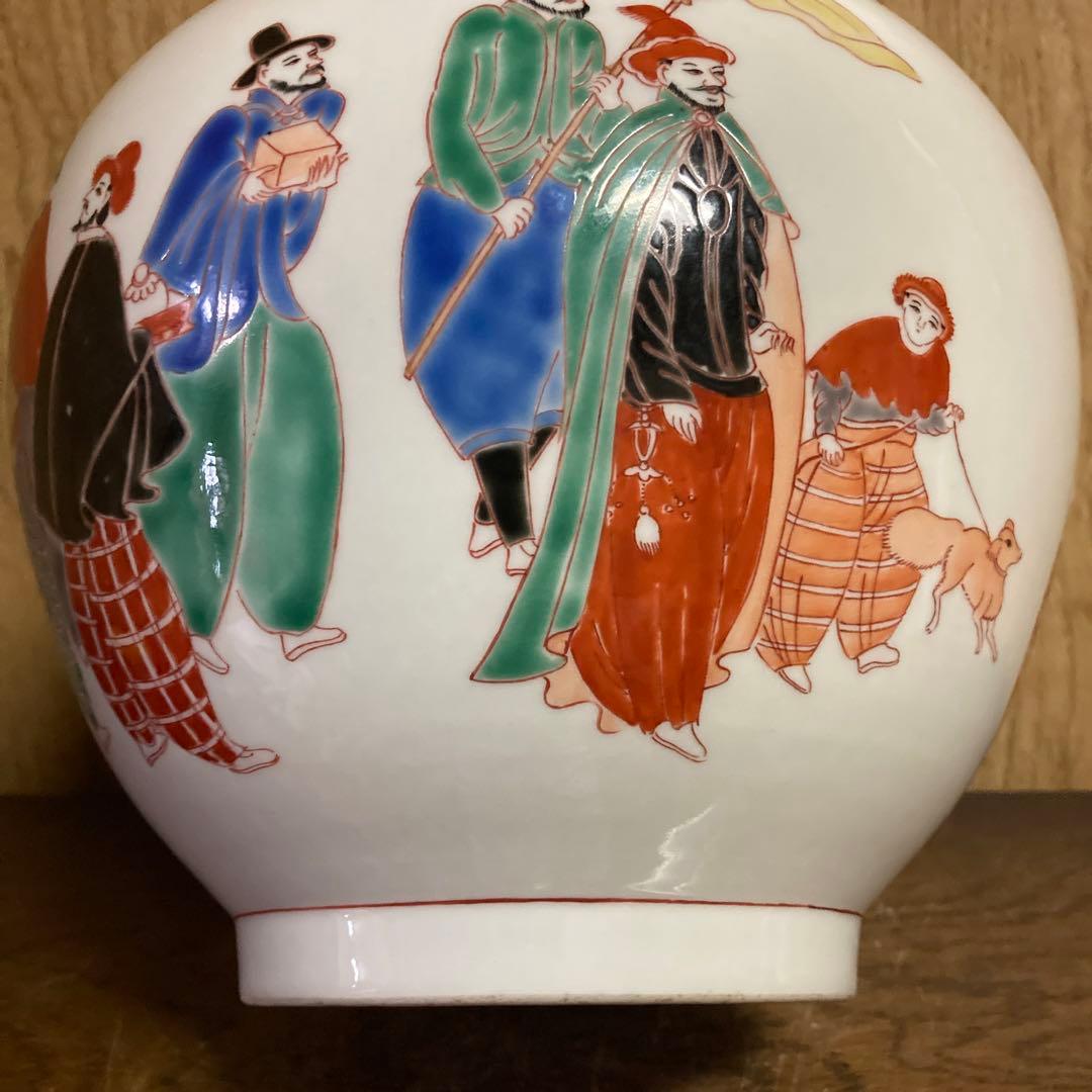 古伊万里　色絵　瓶　大徳利　南蛮人図