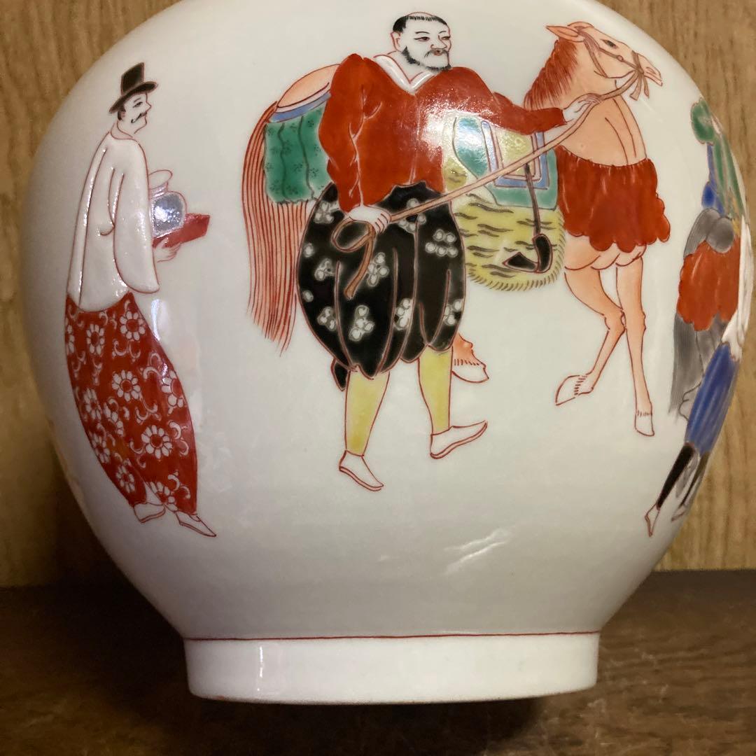 古伊万里　色絵　瓶　大徳利　南蛮人図