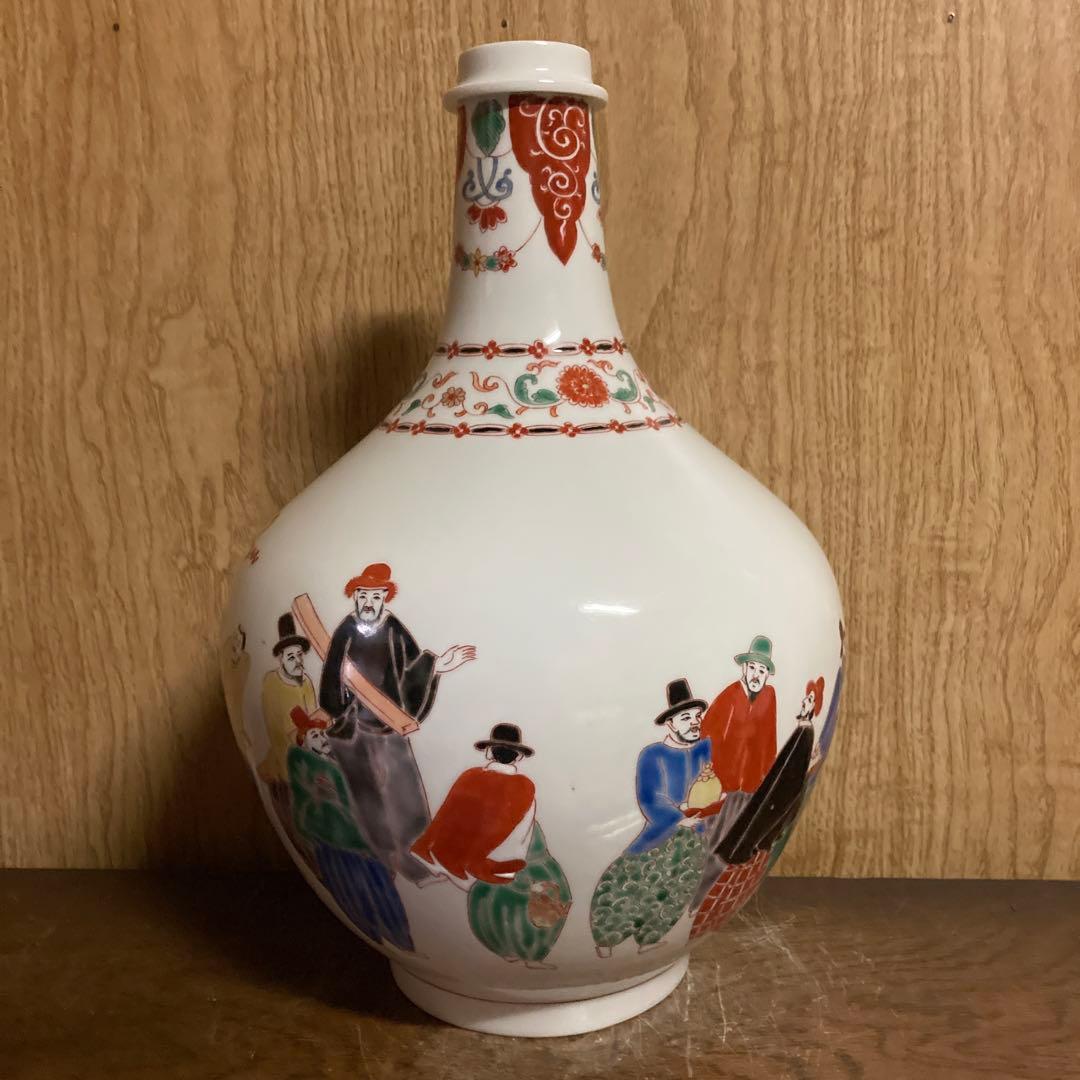 古伊万里　色絵　瓶　大徳利　南蛮人図